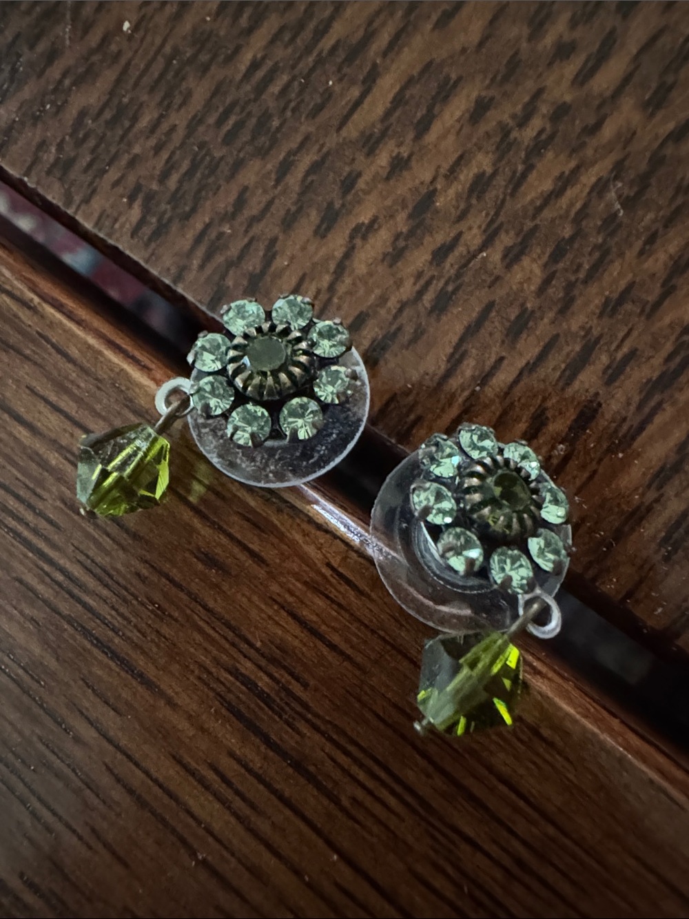 Green Crystal Flower Drop Earrings
